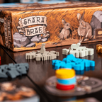 Board game box titled 'Skara Brae' with game pieces on a table